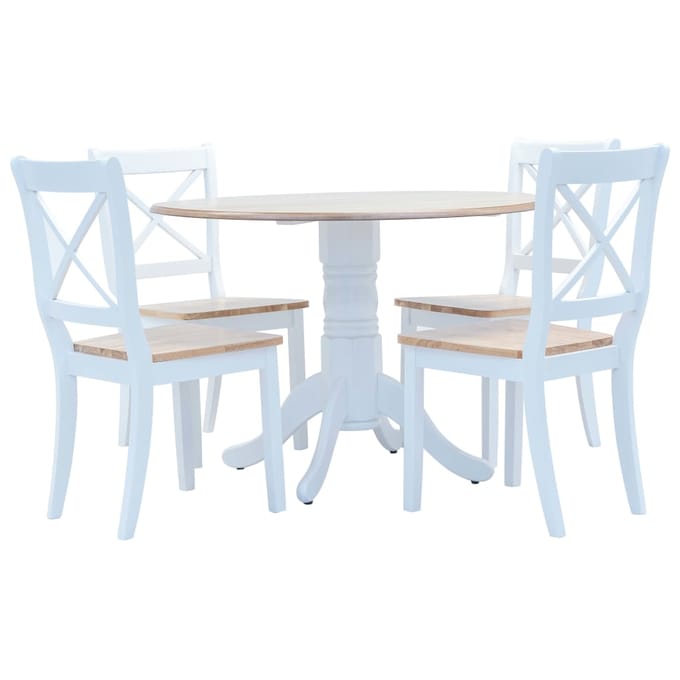 vidaXL - 5-delige - Eethoek - massief - rubberwood - wit - en - bruin