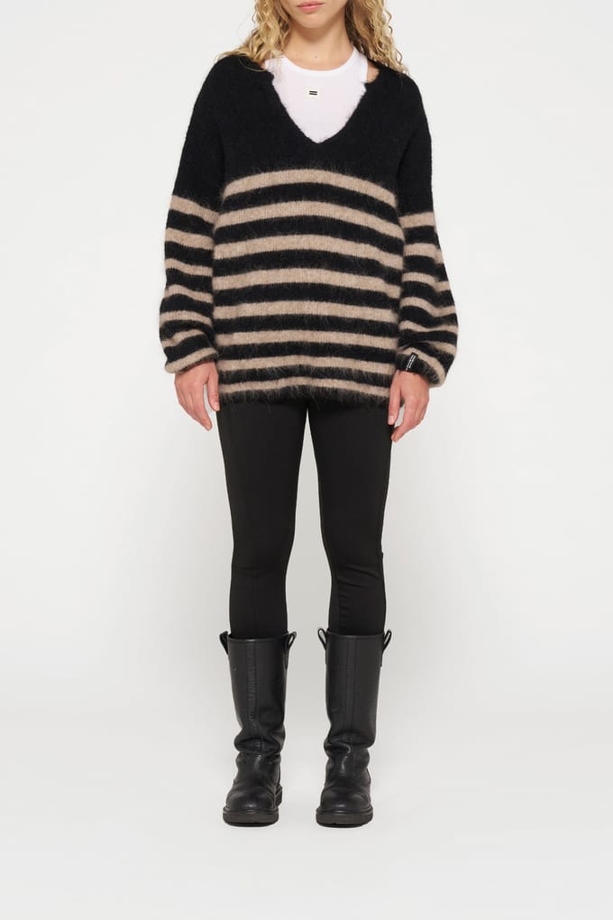 10DAYS Soft Hairy Sweater Stripes Black/light Latte Größe: M | Pullover Outlet | Damen | Schwarz