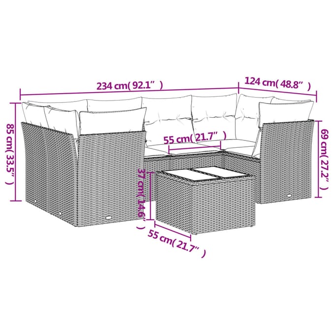 vidaXL - 7-delige - Loungeset - met - kussens - poly - rattan - beige