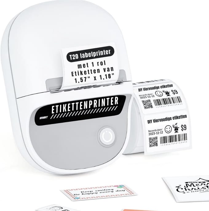 RWB® Labelmaker - Laberprinter - Draagbare Laberprinter - Bluetooth - 2 tot 5 cm Breed - Wit - 13cm x 10cm x 7cm