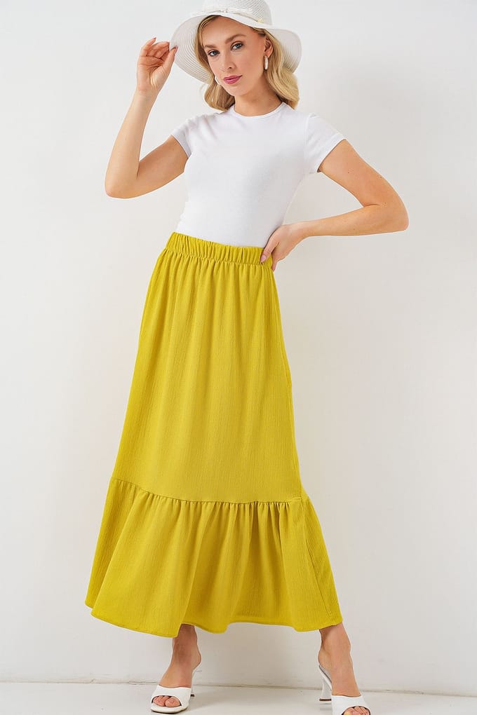 Gestructureerde Maxi Breirok met Elastische Taille