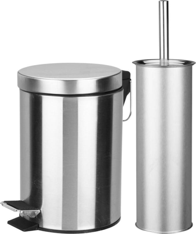 Bathroom Solutions - Pedaalemmer & Toiletborstel met Houder - RVS