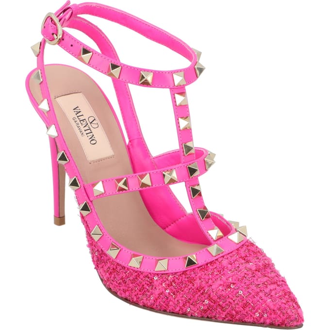 Valentino Caged 100 Tweed & Leren Pump Roze