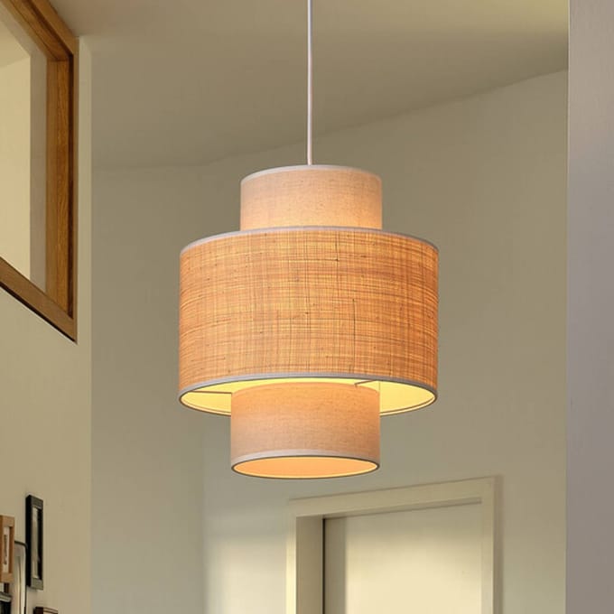 OSRAM DECOR Wrap Cilinder Hanglamp E27 Beige 350mm diameter, Raffia en Bast met linnen hanglamp