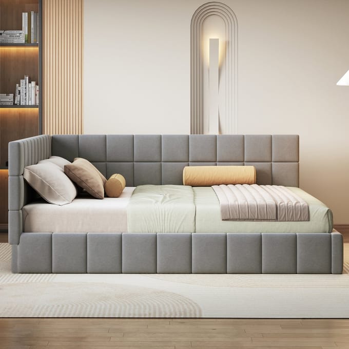 Pugsdrly Eenpersoonsbed Kinderbed Gekleurd sofa bed 160x200 cm bed met lattenbodem fluweel grijs