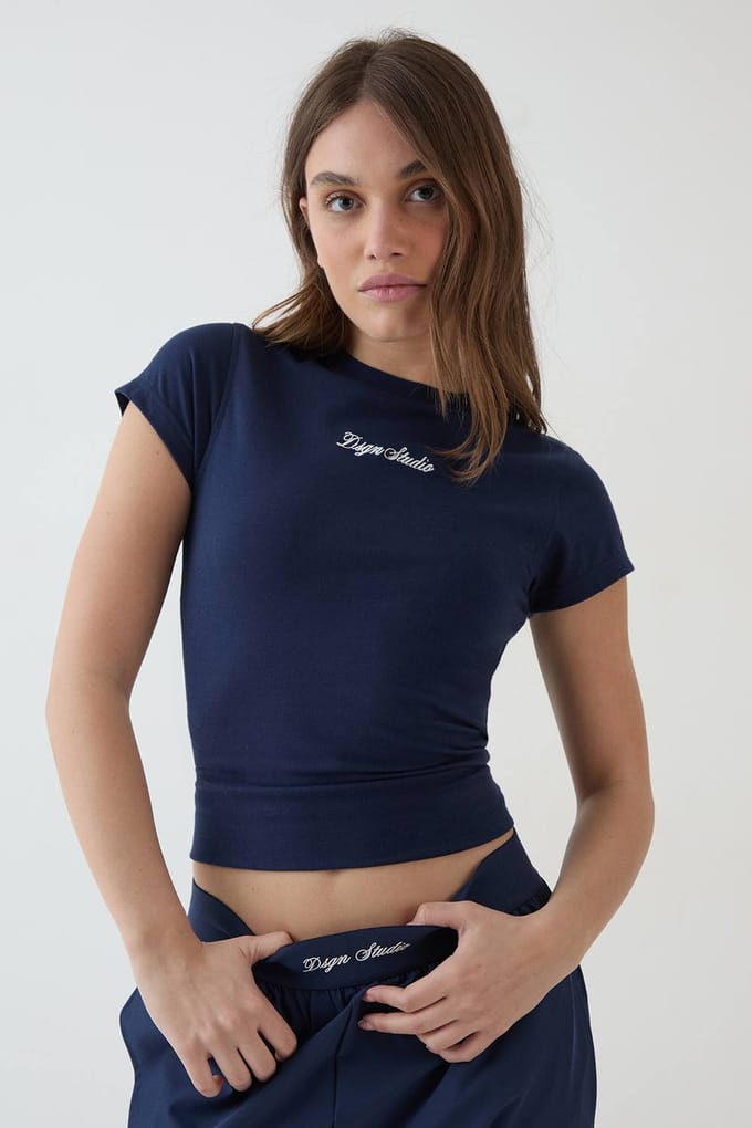Dames Dsgn Studio Getailleerd T-shirt Met Korte Mouwen | Navy | Maat: XL
