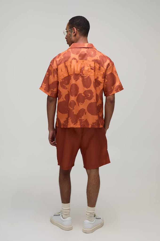 Oversized Boxy Shirt & Short Set Met All-over Print | Orange | Size Medium