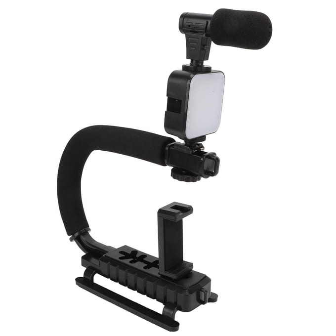 Stabilisateur de caméra vidéo portable avec microphone à lumière LED Stabilisateur de caméra portable en forme de U black