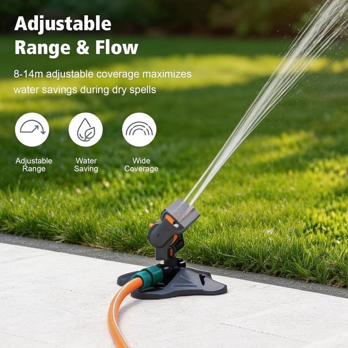 Oscillerende gazonsproeier met 16 sproeiers, instelbaar bereik en debiet voor optimale tuinbewatering