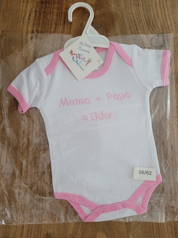 Romper met opdruk Mama+Papa=Ikke Roze