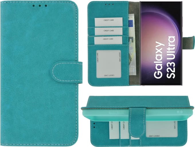 MoDo hoesje Geschikt voor Samsung Galaxy S23 Ultra - Kunstleer Book Case - Turquoise