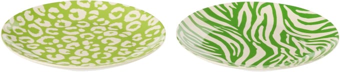 J-Line bord Dessert Gestreept - porselein - groen/wit - small - set van 2