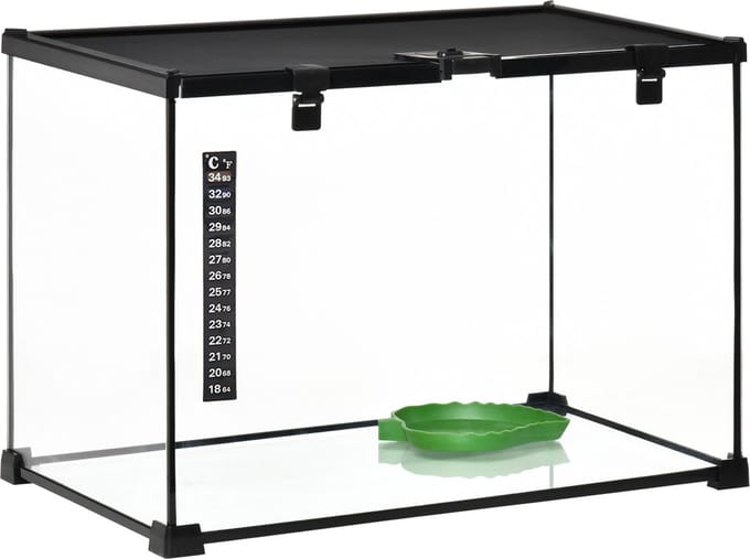 PawHut - Terrarium - met thermometer - met voeringopening - Zwart