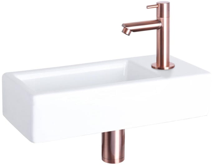 Differnz Hura fonteinset - 37.5x18.5x9cm - kraangat rechts - met rechte kraan koper - wit