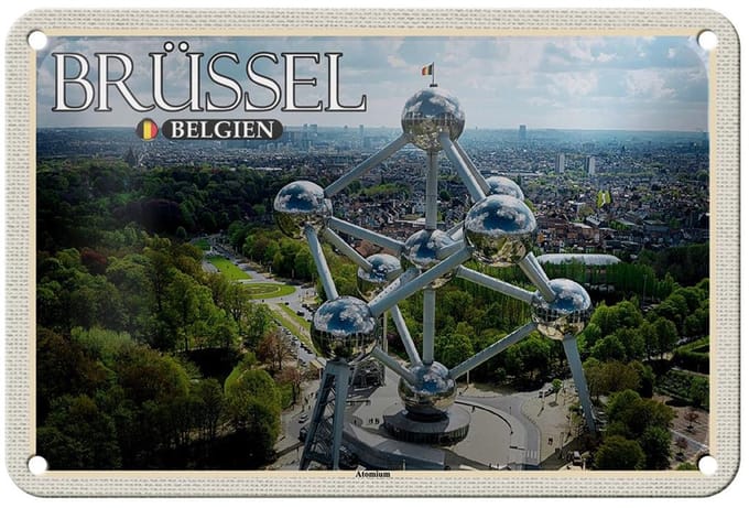 Blechschild Reise 18x12cm Brüssel Belgien Atomium Geschenk Schild