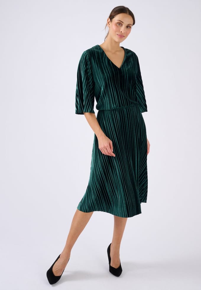 Damart - Geplooide fluwelen jurk - Dames - Groen - M