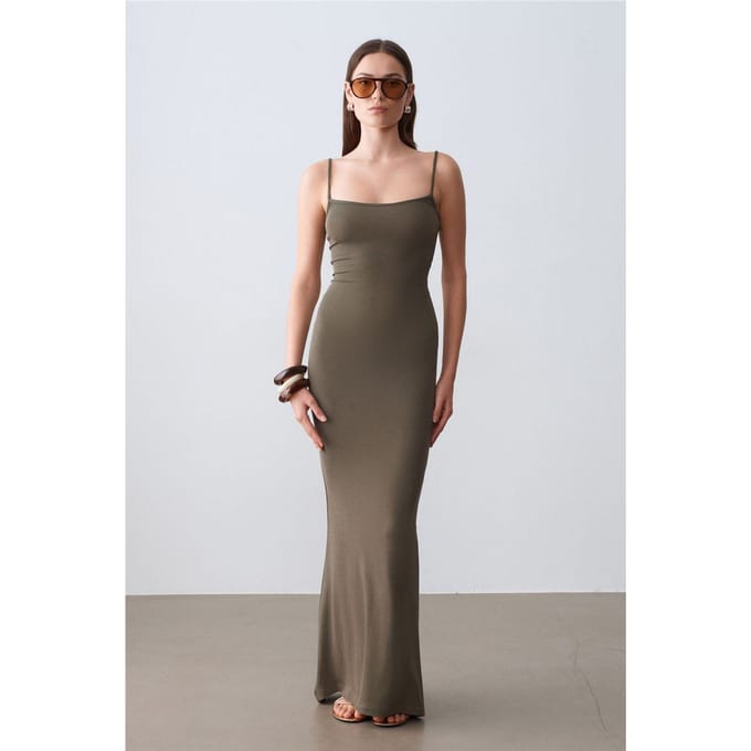 Geribbelde Bodycon Maxi Jurk
