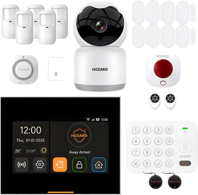 Hozard® Alarmsysteem Pakket C V2.1 - WiFi HD Camera - Touchscreen 5" – Slim Keypad – Complete Beveiligingsset - WiFi & 4G