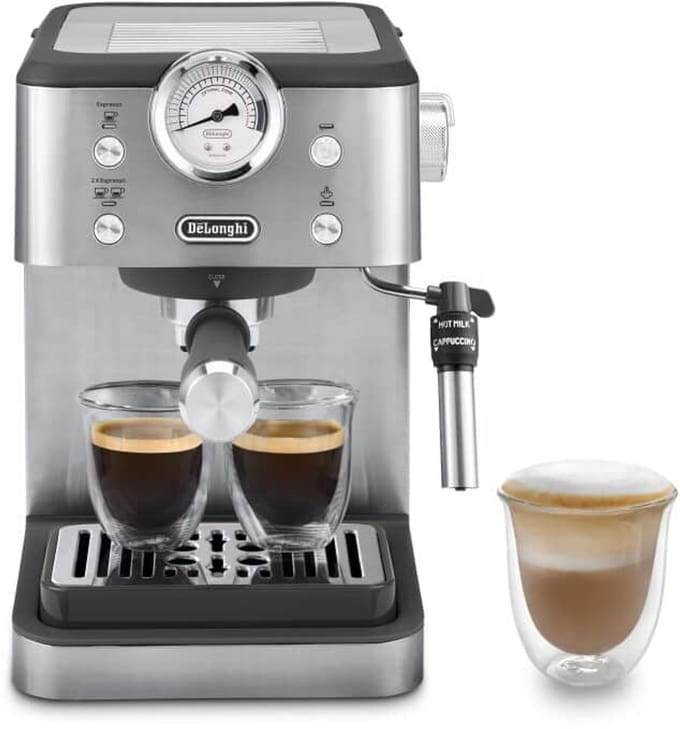 De'Longhi Classic EM450.M – Pistonmachine - Handmatige Espresso & Cappuccino - Volledig RVS Behuizing - Zilver