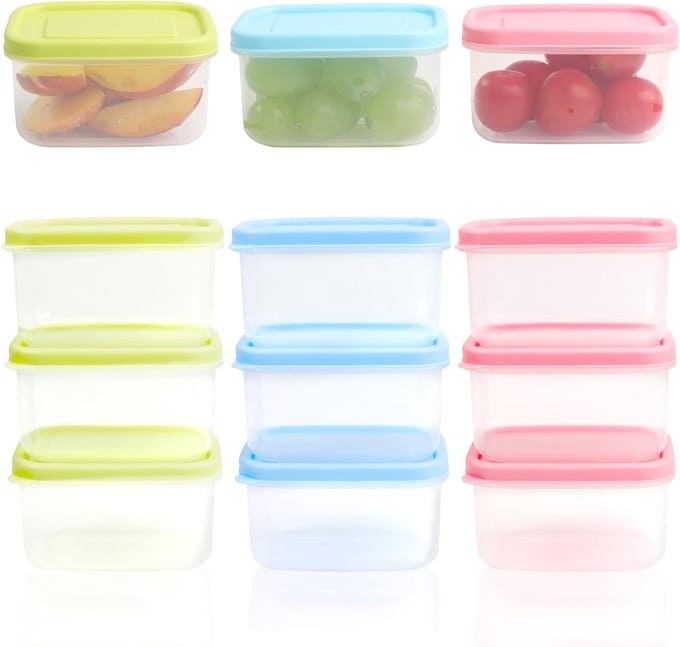 Set van 9 stapelbare plastic bewaardozen van 200ml met deksel, ideaal voor salade, yoghurt en fruit opslag