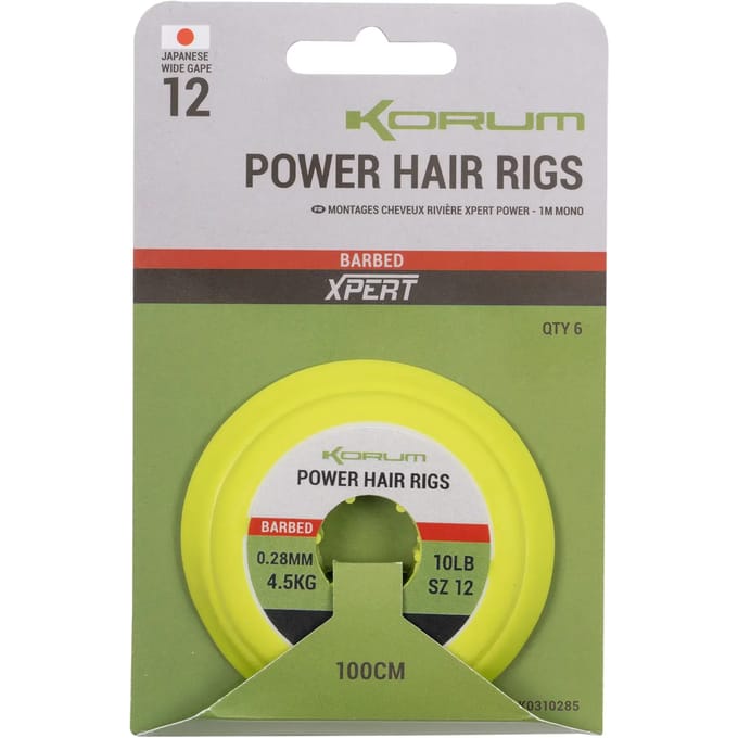 Korum Xpert Power River Hair Rig Barbed 1m Mono (6 pcs) - Maat : Haak 10 - 0.30mm