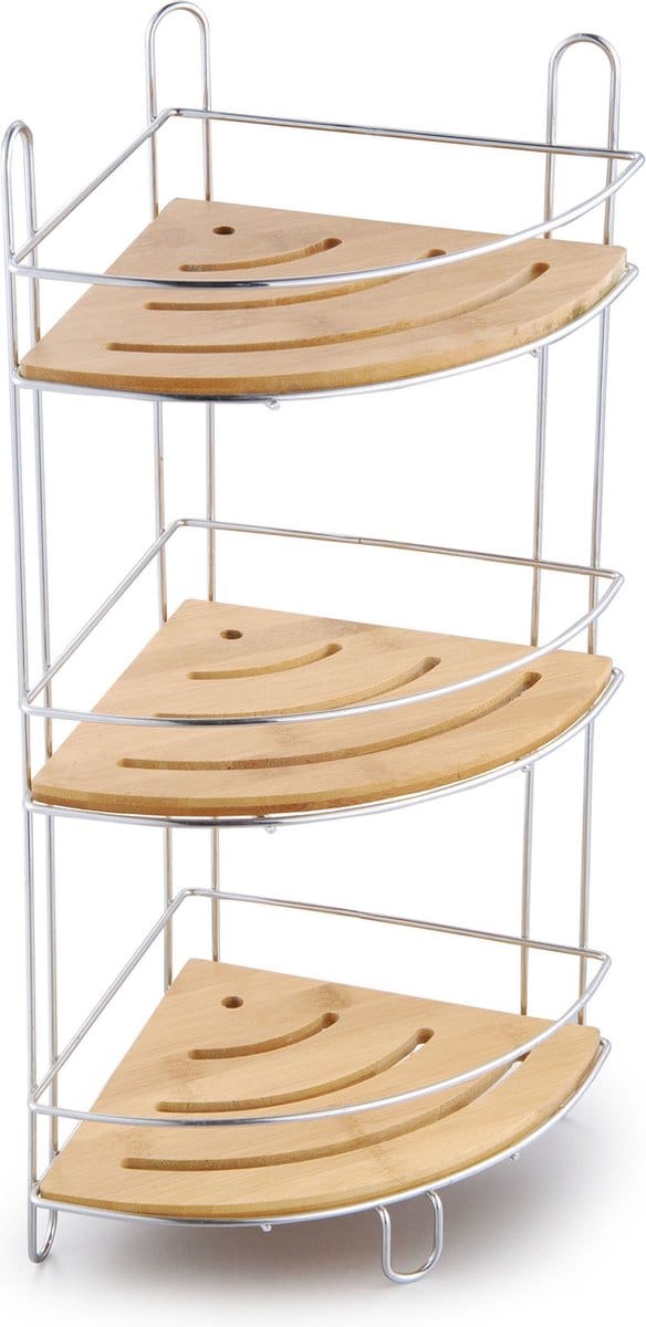 Items Badkamer Douche rekje - staand - chrome bamboe - 20 x 20 x 48 cm - Ook ophangbaar