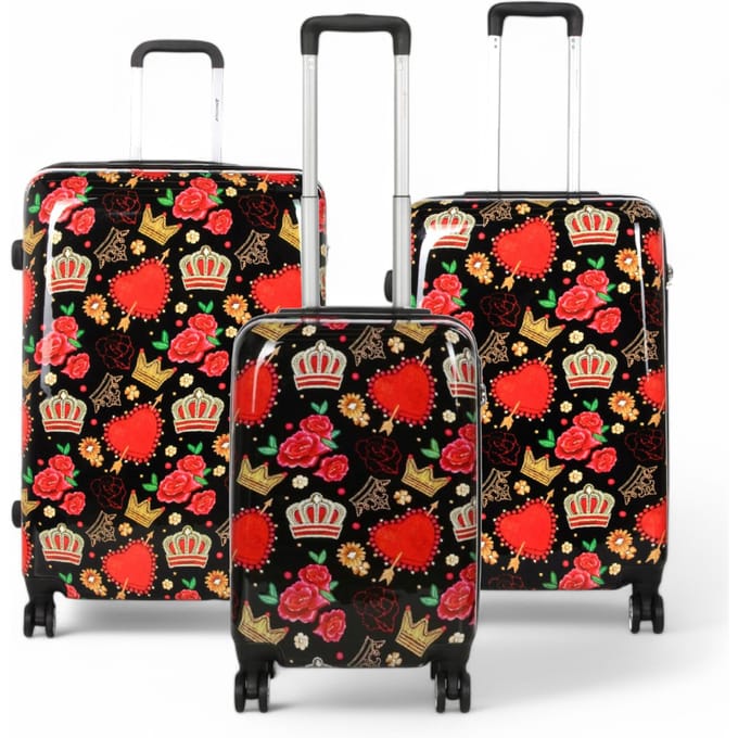 Uitbreidbare harde schaal zwarte rozen 8 wielen koffer print bagage