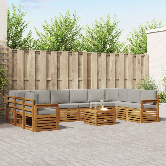 vidaXL - Buiten - bank - set - 11 - st - Natuurlijk - en - Licht - Grijs