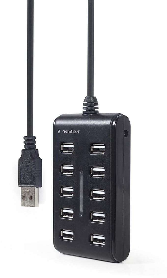 Gembird 10-Poorts USB 2.0 Hub - Zwart - Universele Compatibiliteit - Compact Design
