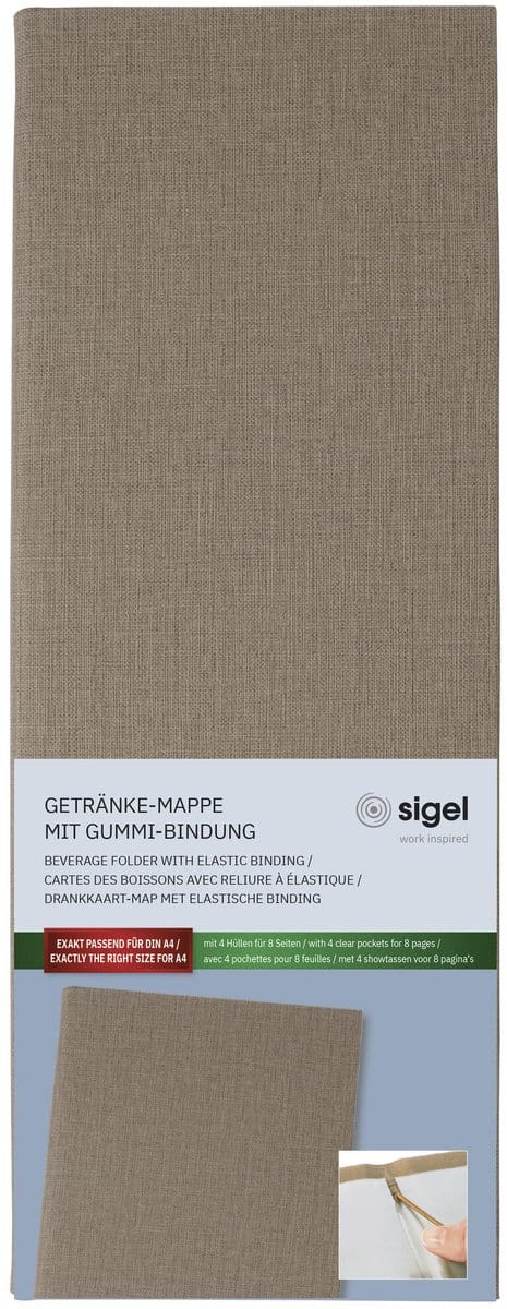 Sigel drankenmap formaat 1/2 A4 smal voor 8 bladen beige