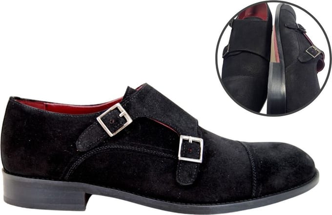 Gespschoenen met Dubbele Gesp - zwart suede