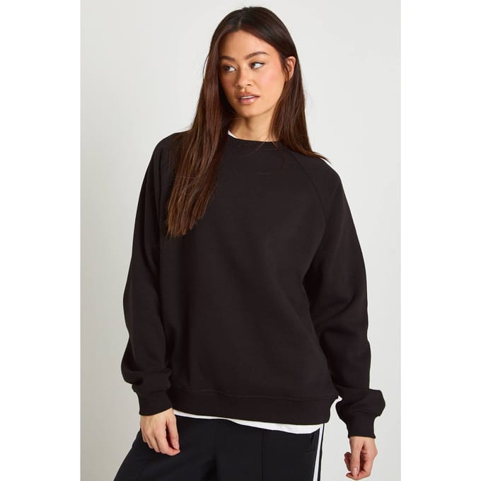 boohoo Dames Lange Raglan Naad Oversized Sweatshirt | Zwart | Maat: Small