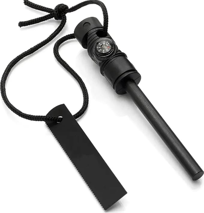 *** Vuur Starter Maker Magnesium Stick - Vuurstarter Staaf - Vonken Maker Survival - 3 in 1 - Strijker - Magnesiumstaaf - Padvinderij - Scouting - met kompas - Padvinders Scouting - van Heble® ***