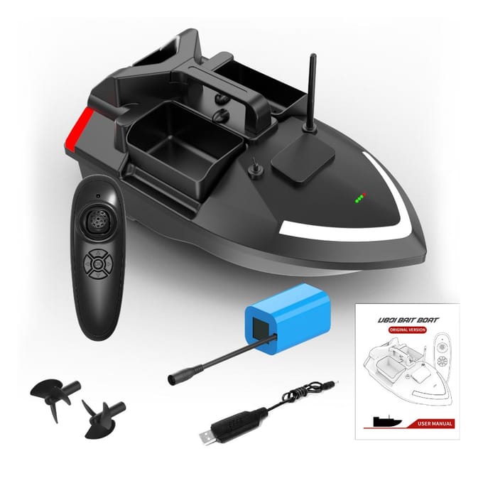 Visaasboot 500m Afstandsbediening Voerboot Dubbele motor Fishfinder 2KG Laadondersteuning 5200mAh-T zwart