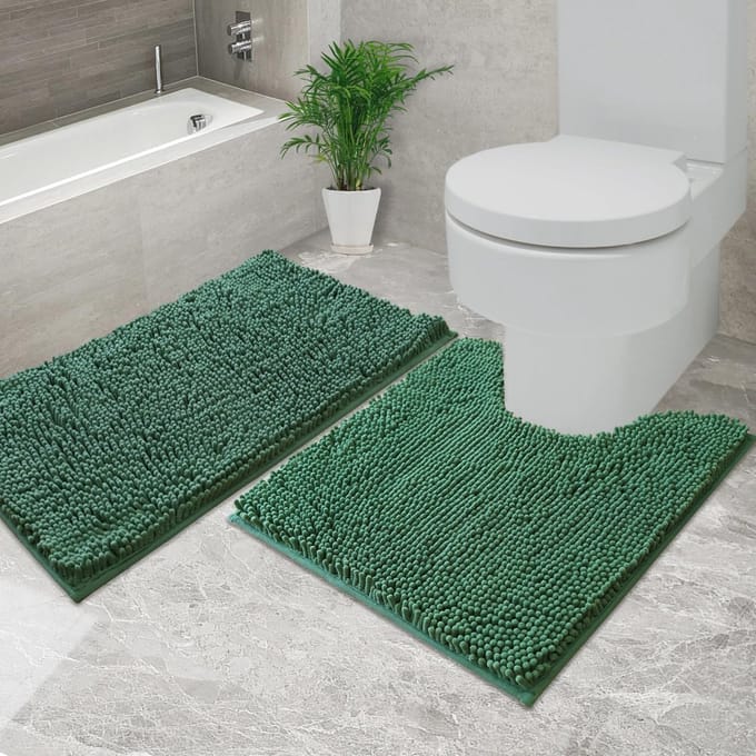 Chenille badmatten set 2-delig - Extra dik en absorberend met antislip bodem
