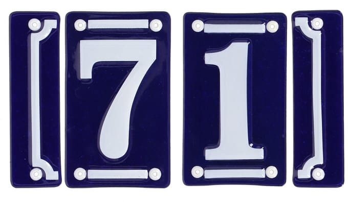 Best for Boots huisnummer 71 met sierrand - Oudhollands - emaille - blauw/wit