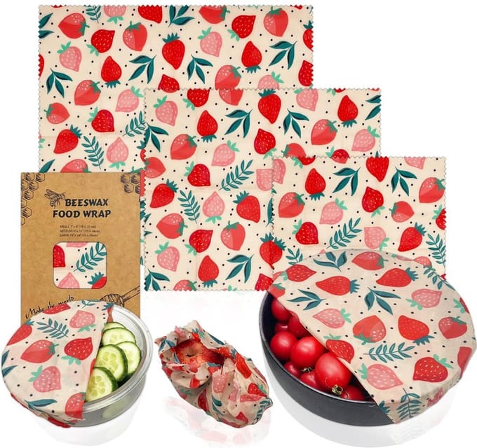 Nixnix® - Bijenwas wraps - Doek - 3 stuks - Herbruikbaar - Aardbei