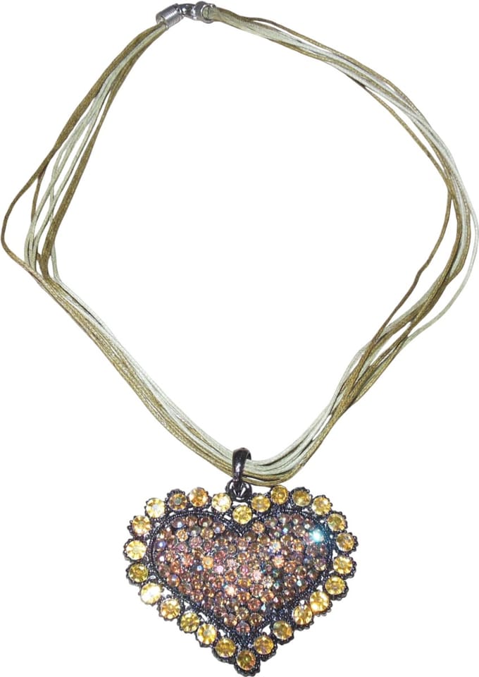 Ketting met hartjes hanger strass stenen geel