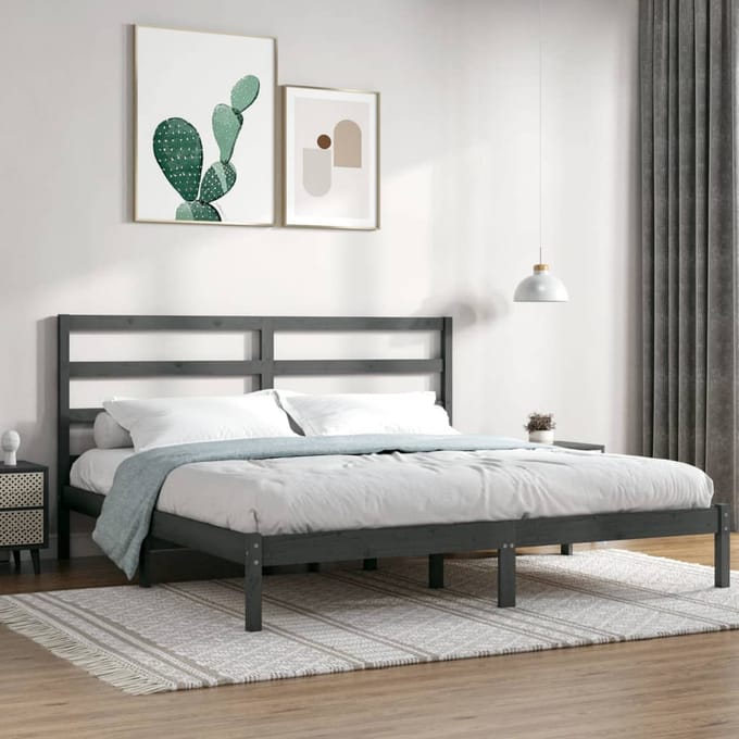 vidaXL - Bedframe - massief - grenenhout - grijs - 200x200 - cm