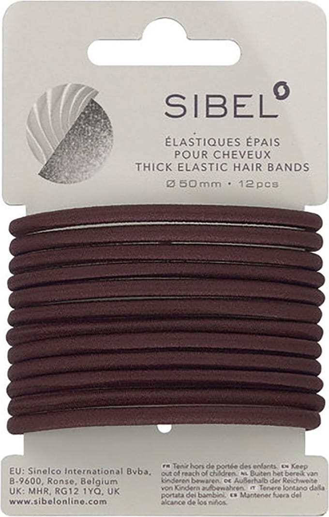 Sibel - Thick Elastic Hair Bands - Brown - 12 Stuks