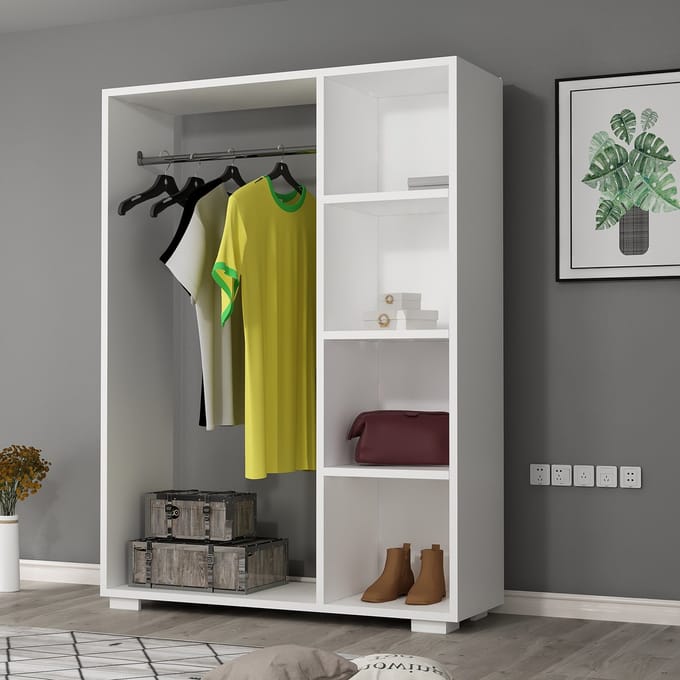 Kledingkast 123x90x30 cm Nesbyen wit [en.casa]