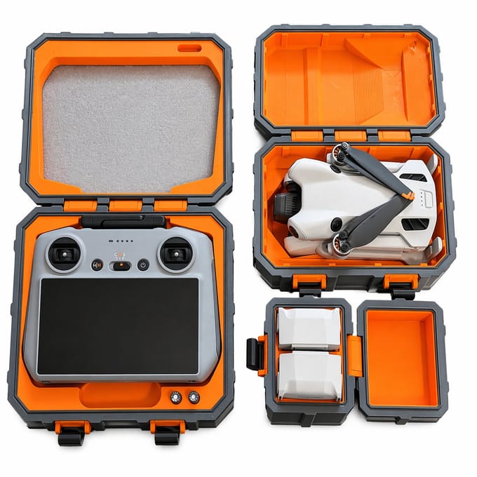 Hardcase Koffer Set Geschikt voor DJI Mini 4 Pro – Drone Opbergkoffer – RC2 Controller Case – Batterij Opbergdoos – 2 Stuks – Grijs/Oranje