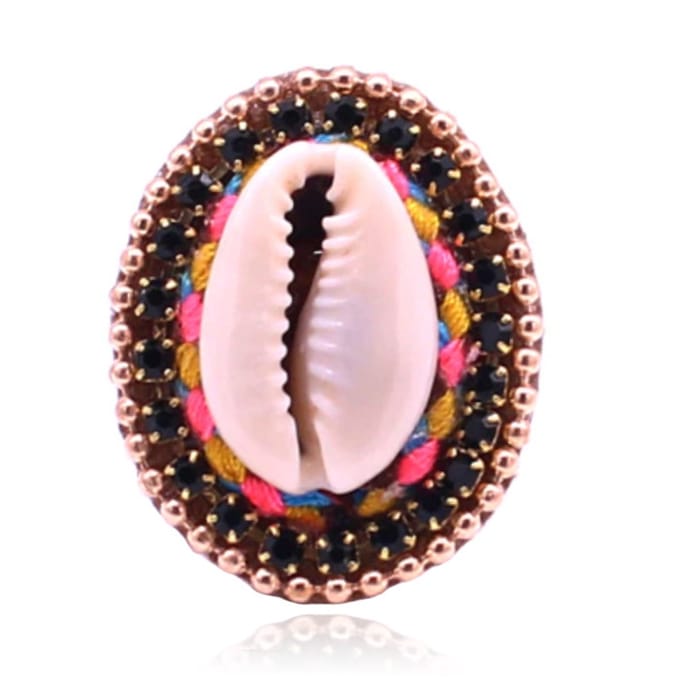 Handgemaakte verstelbare leren Boho ring multicolor met schelp en kristal