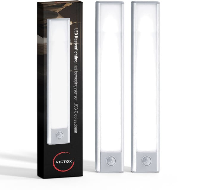 LED Kastverlichting met bewegingssensor - 2 x 20 cm - USB-C Oplaadbaar - 3 Kleurtemperaturen - Magnetisch - Draadloos - Zilver (2-PACK)