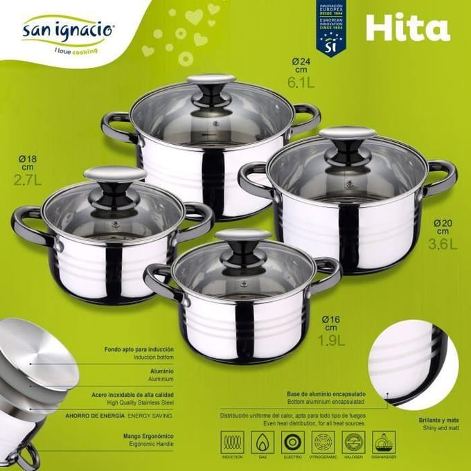 Batterie de cuisine 8 pcs - SAN IGNACIO - Acier inoxydable - Compatible induction - Set de 3 couteaux