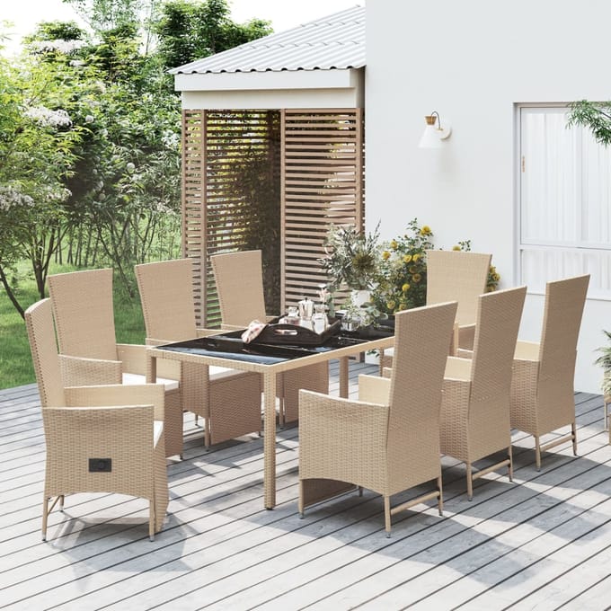 vidaXL - 9-delige - Tuinset - met - kussens - poly - rattan - beige