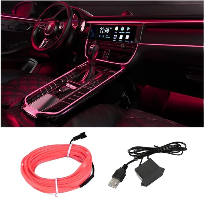 LED-lichtstrip voor het auto-interieur, 500 cm, sfeerverlichting voor de decoratie van het auto-interieur, ter decoratie van de auto (roze)