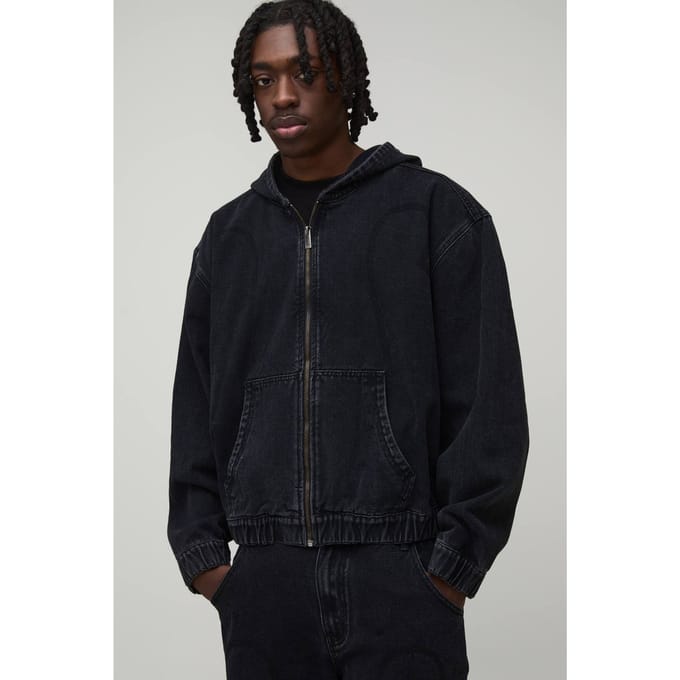 Vintage Wash Western Denim Hoodie | Washed Black | Size Small