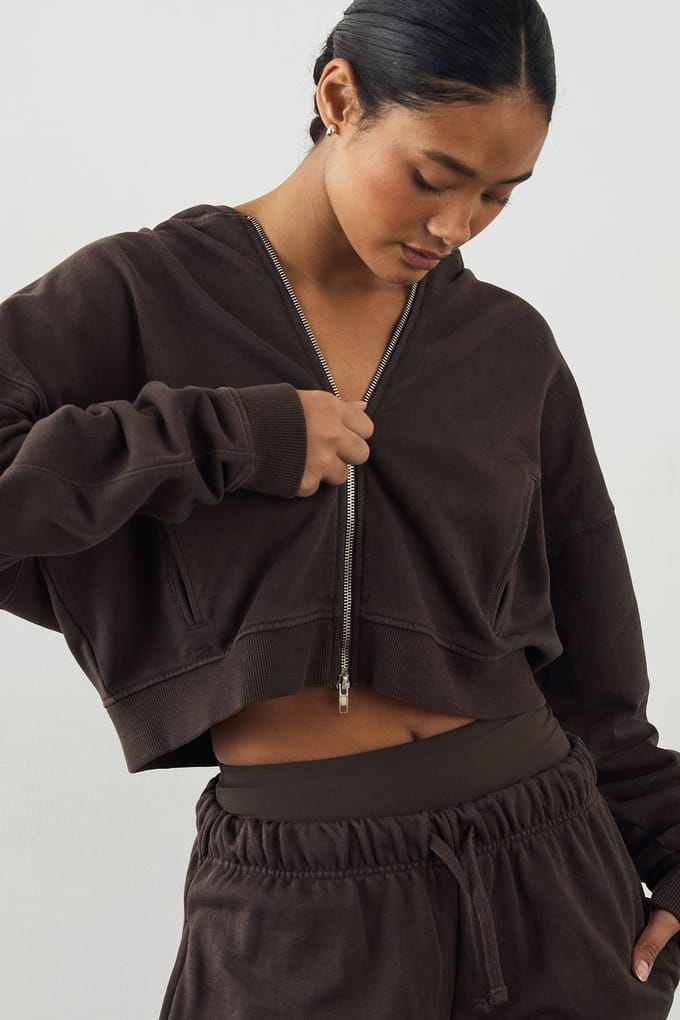 Dames DSGN Studio Premium Heavyweight Gewassen Boxy Zip Hoodie | Chocoladebruin | Maat: Large