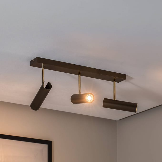 Luminex Axion plafondlamp, 3-lamps, titaniumkleurig, langwerpig, staal